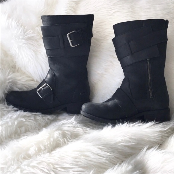 ❤️NWOB UGG Chancey Water Resistant Moto Style Boots Black Size 6 - Picture 3 of 8